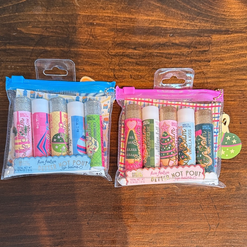Holiday Christmas Festive Fun Lip Balm Set with Colorful Pouches